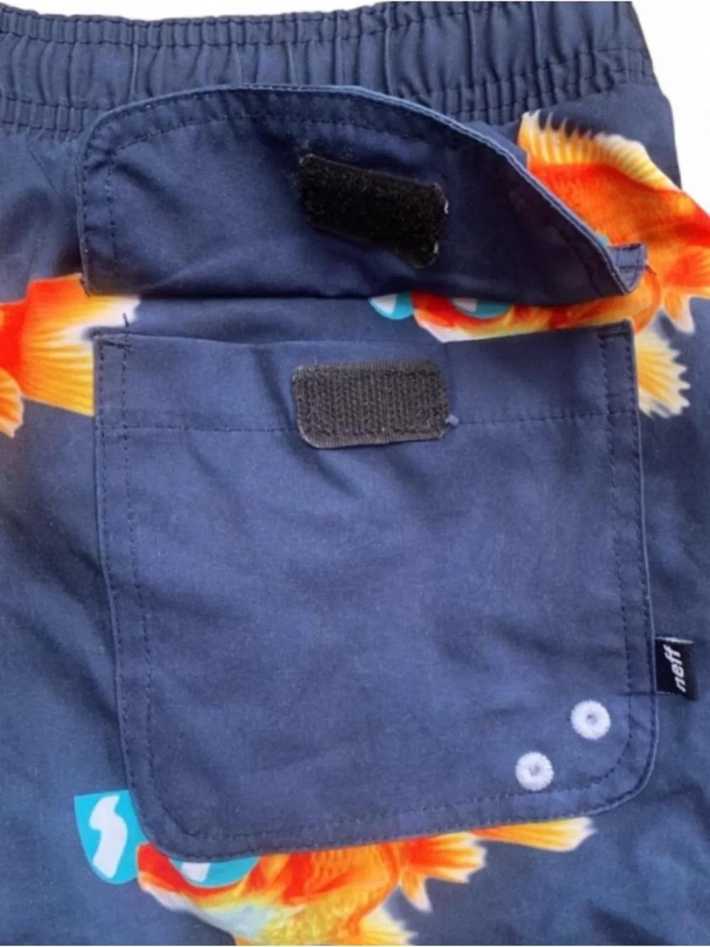 Neff Navy Swim Shorts with Goldfish Fish Print